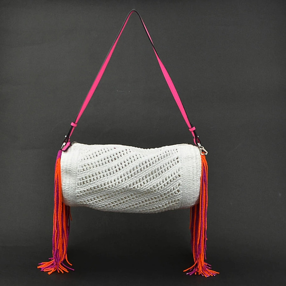 Loewe Handbags - Loewe Shoulder Bag Beaded Fringe Raffia Leather White Pink Purple Orange